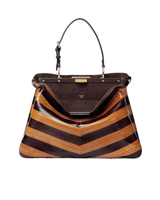 Fendi Brown Peekaboo Soft Large Two-Tone Inlaid Hagfish Leather Bag