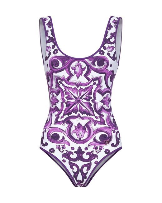 Dolce & Gabbana Purple Majolica Printed One-Piece Swimsuit