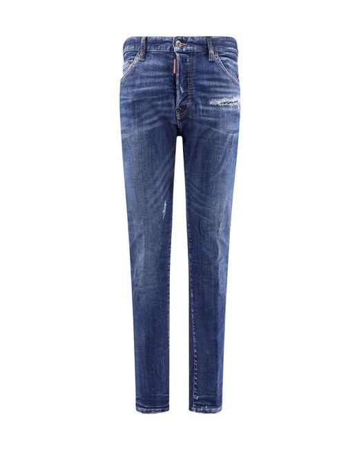 DSquared² Blue Logo-Patch Distressed Jeans for men