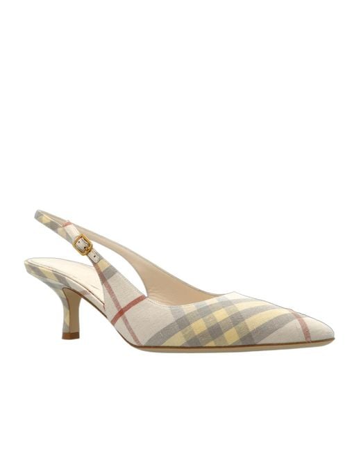 Burberry White Checked Slingback Heeled Pumps