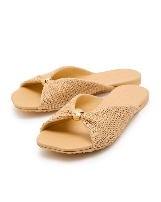 Loewe Multicolor Pebble Soft Raffia And Leather Sliders