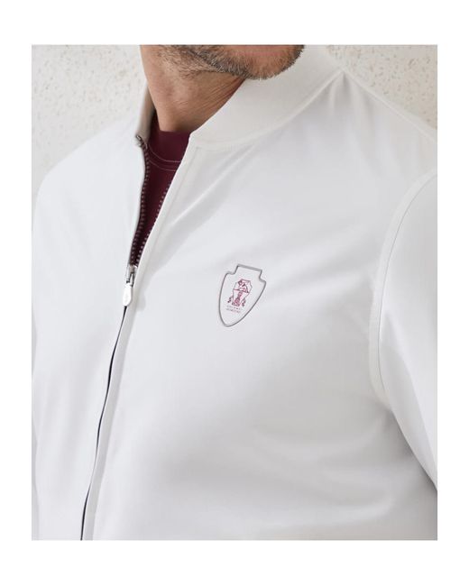 Brunello Cucinelli White Logo Printed Zipped Sweatshirt for men