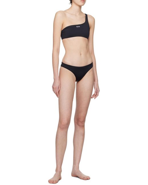 Off-White c/o Virgil Abloh Black Logo Embroidered One-Shoulder Bikini Set