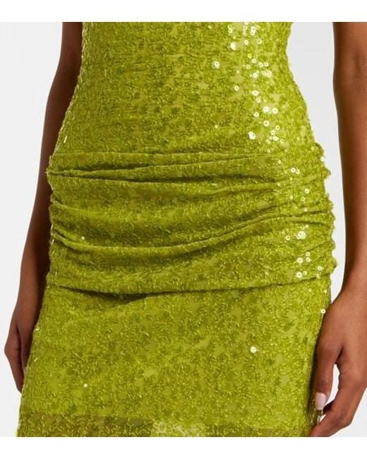 David Koma Green Sequined Draped Gown