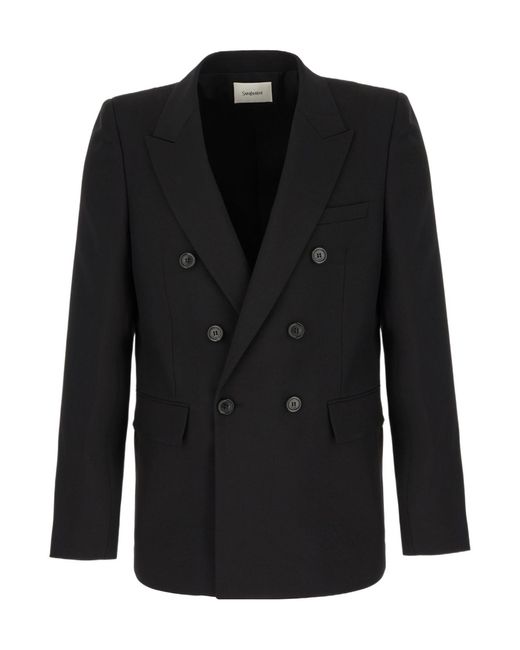 Saint Laurent Black Double-Breasted Long-Sleeved Jacket for men