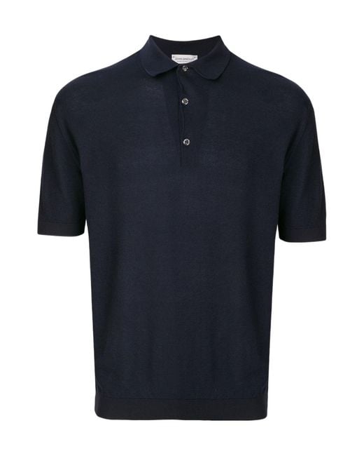 John Smedley Blue Isis Knit Polo Shirt for men