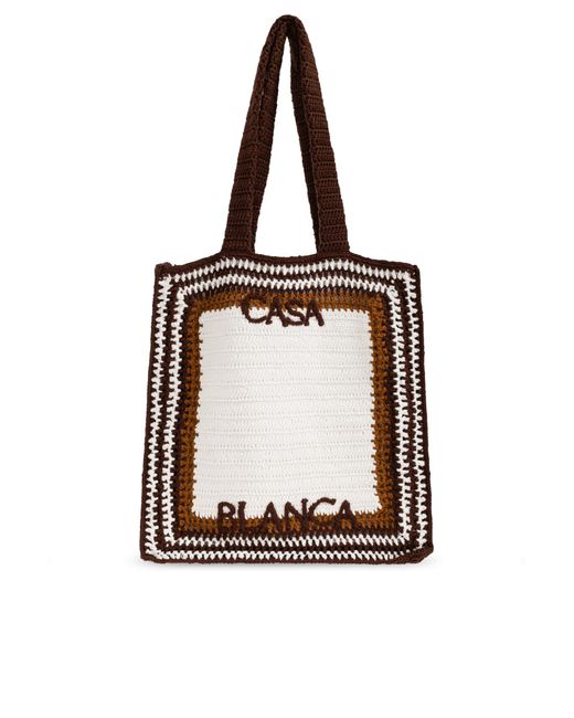 Casablanca White Logo-Embroidered Crocheted Tote Bag for men
