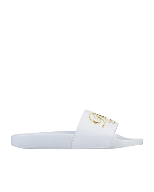 Dolce & Gabbana White Print Slides