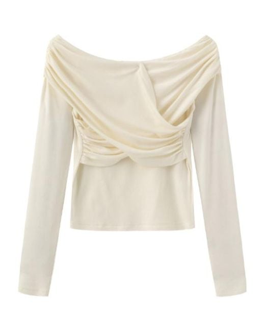 Marissa Chiara White Stacked Collar Long-Sleeved Bottoming Shirt