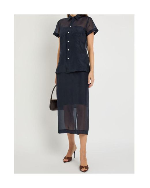Polo Ralph Lauren Blue Silk-Organza Midi Skirt