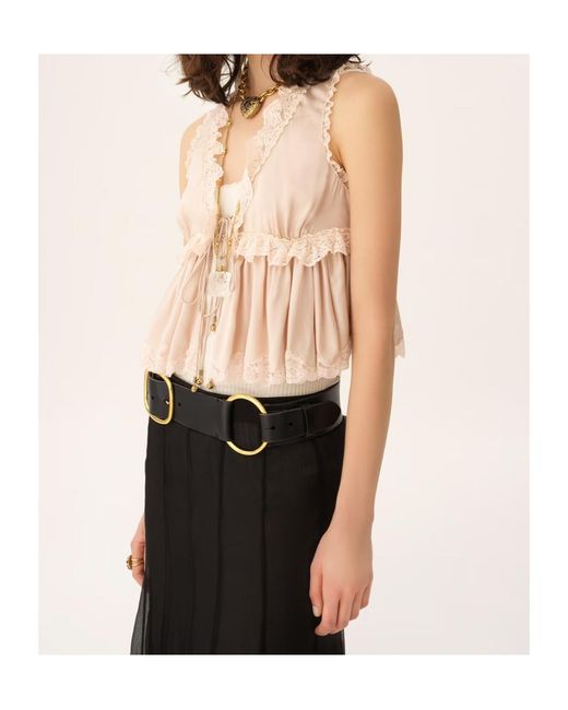 Chloé Pink Chloé Lace Detailed Ruffled Sleeveless Top