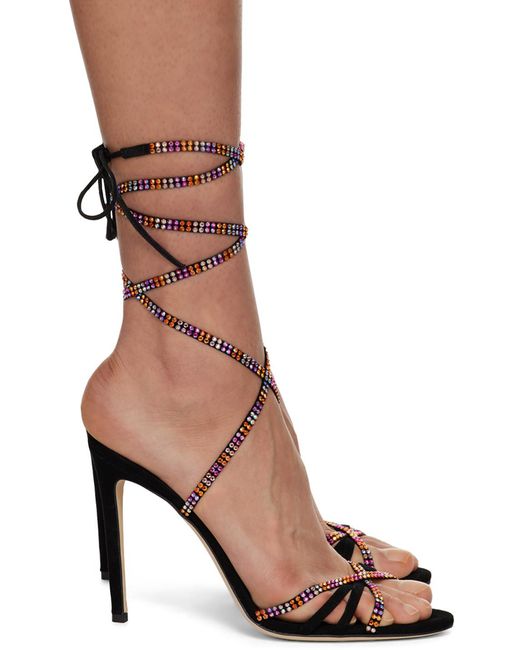 Paris Texas Black Embellished Crossover Strap Sandals