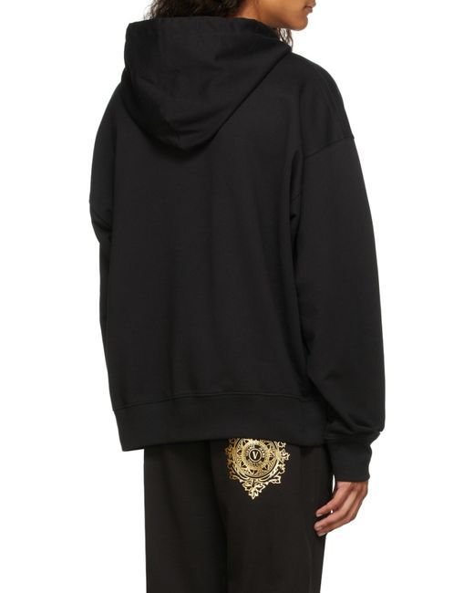 Versace Jeans Black Couture Logo Print Drawstring Hoodie for men