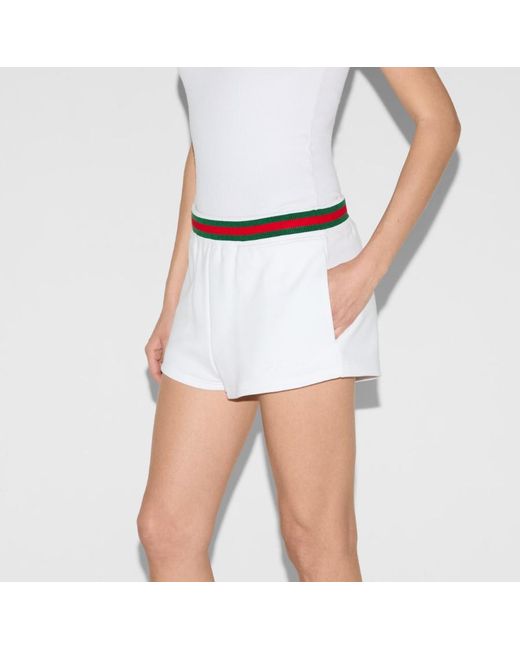 Gucci White Cotton Jersey Shorts With Web, Ready-To-Wear