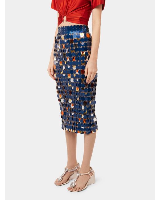 Rabanne Blue High Waisted Sequinned Midi Skirt