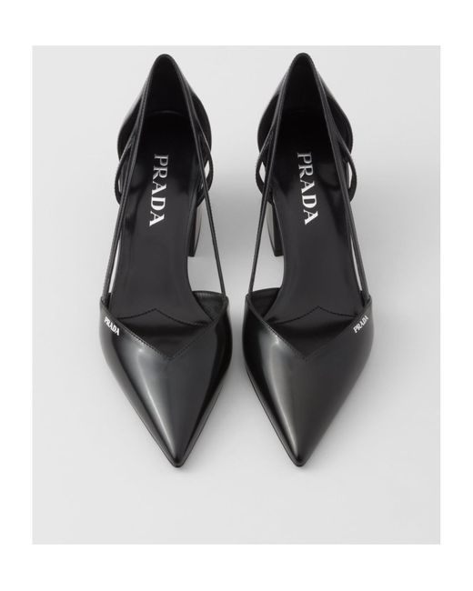 Prada Black Brushed Leather Cut-Out Pumps