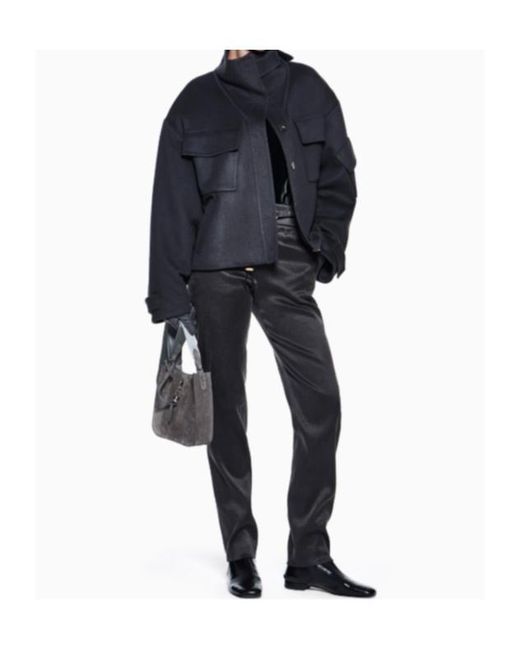 Giorgio Armani Blue Caban Coat Double Cashmere Blouson With Stand-Up Collar