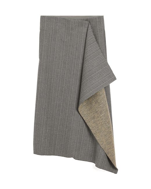 AMI Gray Wool Herringbone Wrap Midi Skirt