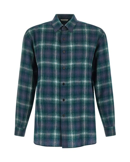 Auralee Blue 'Airy Wool Check' Shirt for men