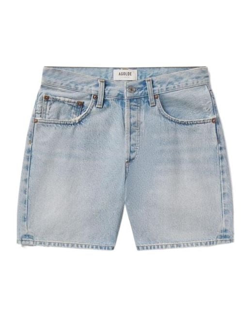 Agolde Blue Wide Leg Denim Shorts