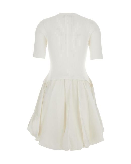 Jonathan Simkhai White Crewneck Mini Dress With Puffed Skirt