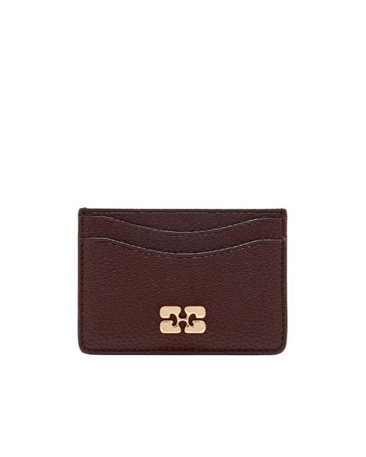 Ganni Purple Logo Grained Card Holder Wallet