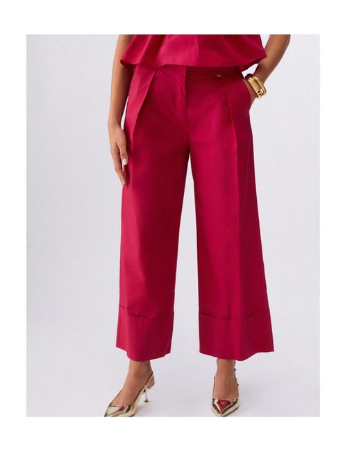 Liu Jo Red Pleated Wide-Leg Pants