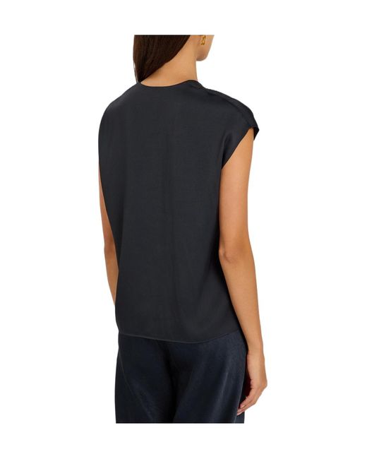 Vince Blue Double-Layered V-Neck Silk-Blend Top