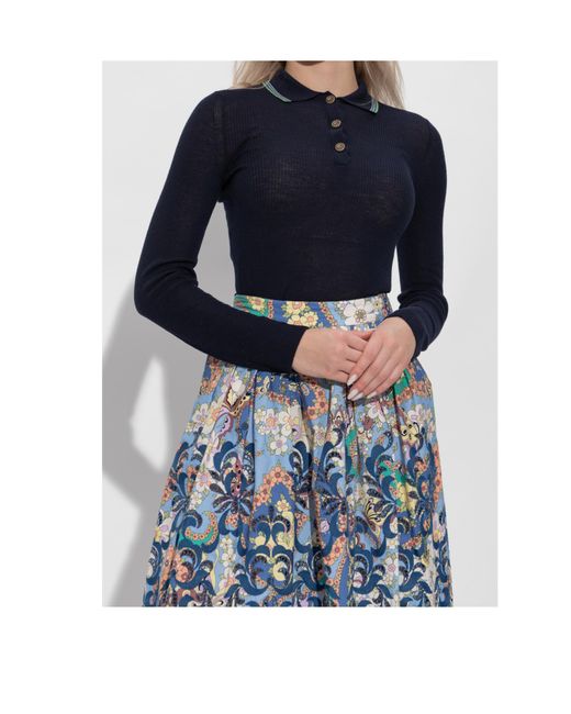 Etro Blue Knit Jacquard Polo Shirt