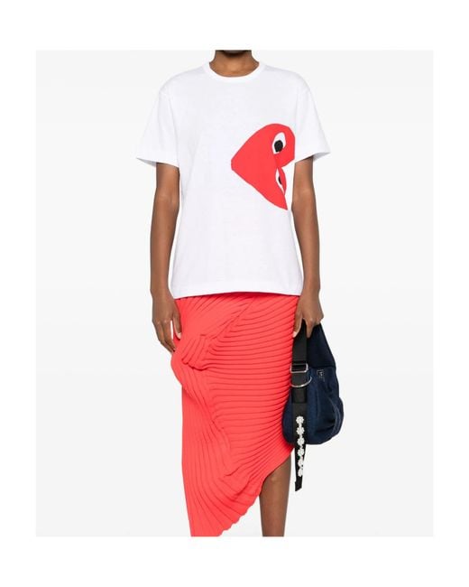 COMME DES GARÇONS PLAY White Comme Des Garçons Play Heart Printed Crewneck T-Shirt for men