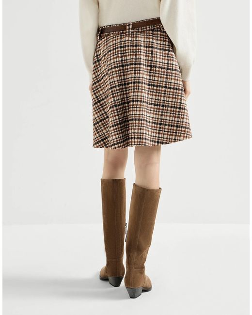 Brunello Cucinelli Natural Comfort Checked Wool And Alpaca Mini Circle Skirt