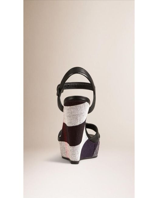 Burberry Black Checkered Open-Toed High-Heeled Sandals