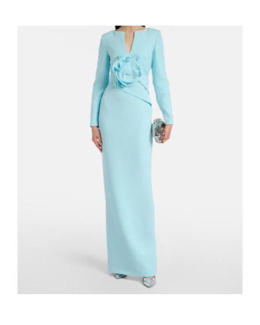Roland Mouret Blue Floral Appliqué Crepe Long Dress