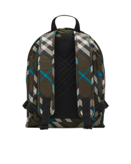 Burberry Green Shield Checked Zipped Backpack for men