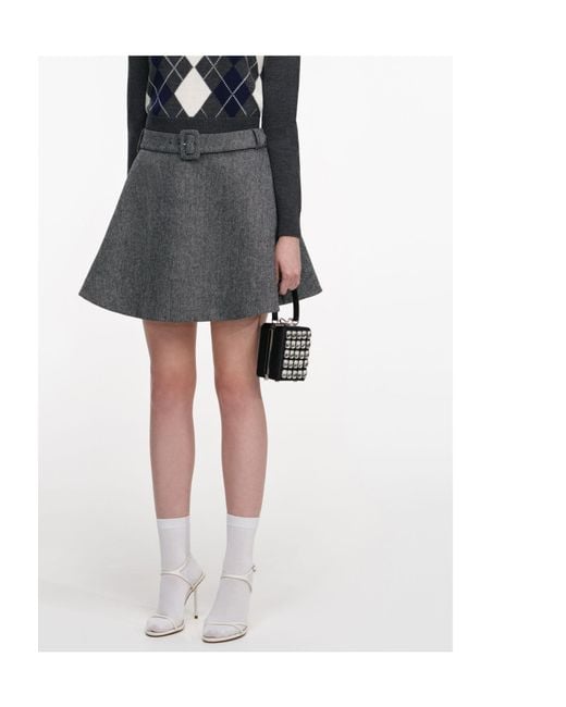 Self-Portrait Black Belted A-Line Mini Skirt