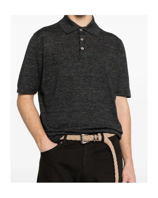 Brunello Cucinelli Black Short-Sleeved Polo Shirt for men