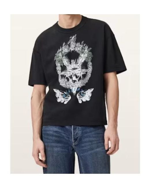 AllSaints Black Palm Ripper Crew-Neck T-Shirt for men