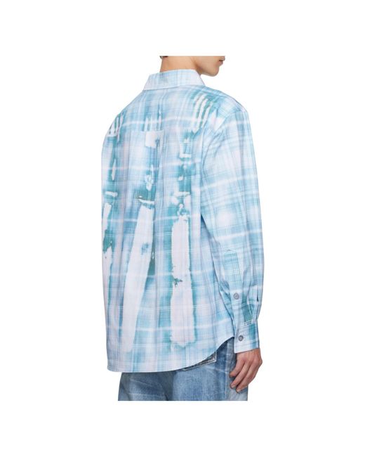 ANDERSSON BELL Blue Trompe L'Oeil Printed Check Shirt for men