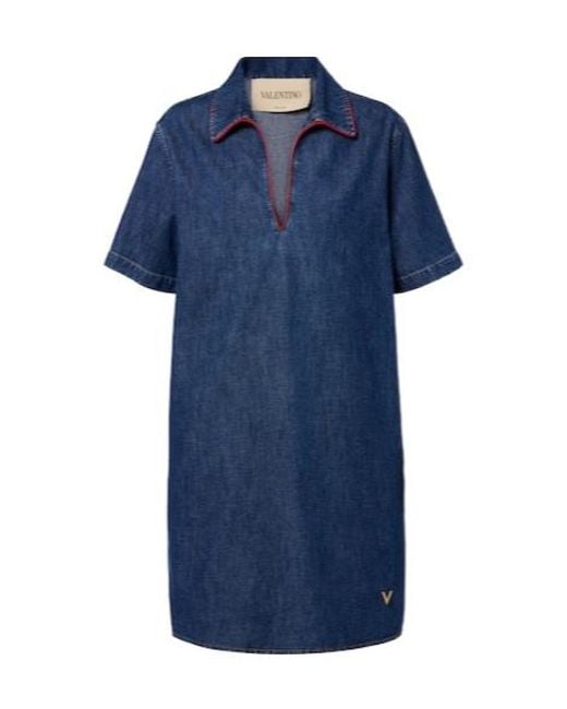 Valentino Blue Vgold Denim Midi Dress