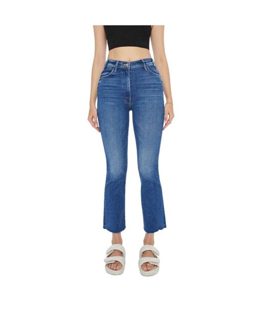 Mother Blue The Hustler Ankle Fray Mid-Rise Bootcut Jeans