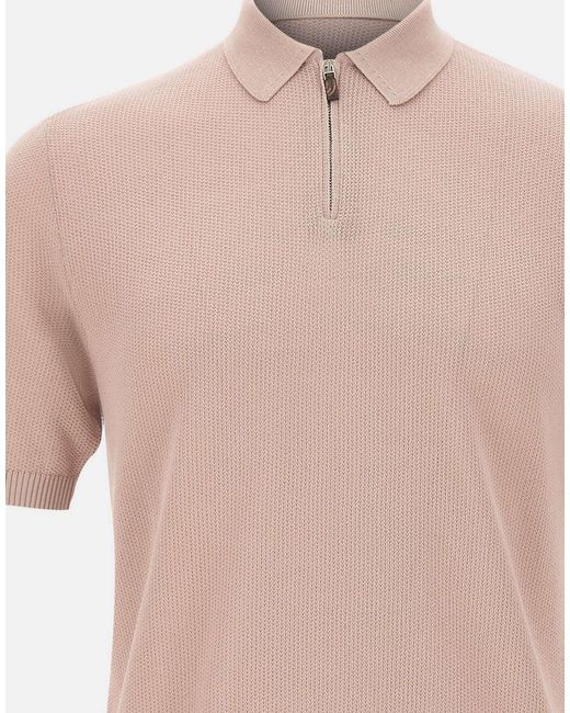 Eleventy Pink Half-Zip Knitted Polo Shirt for men