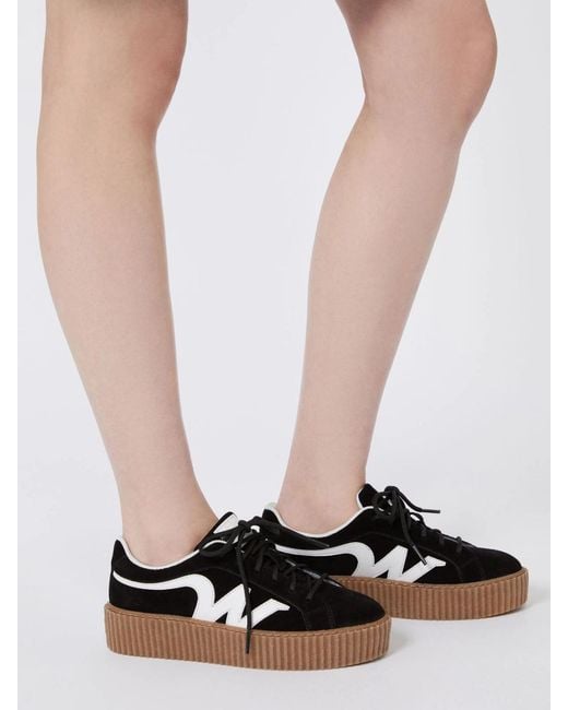 Weekend by Maxmara Black Split Leather Logo Sneaker