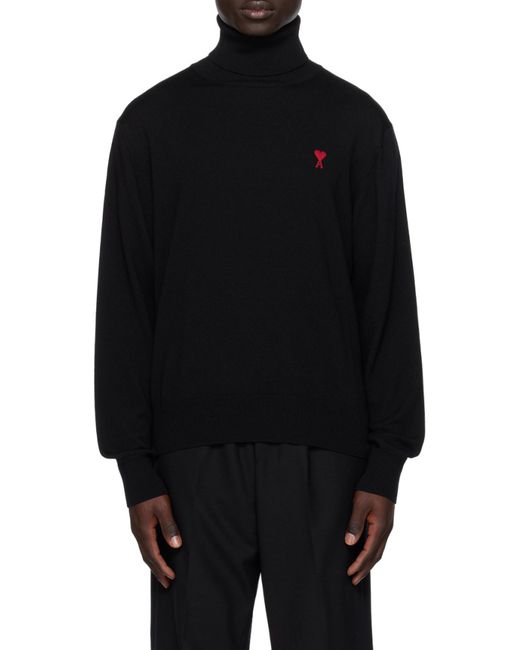 AMI Black Logo Embroidered Knitted Jumper for men