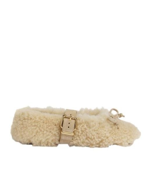 Marni Natural Cream Shearling Ballerina With Buckle