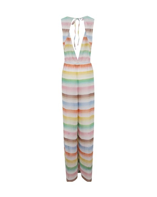 Missoni White Zigzag Pattern Open Back Jumpsuit