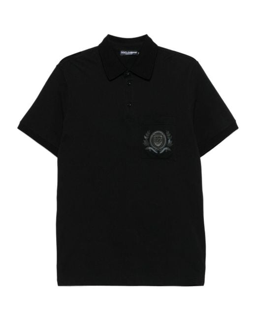 Dolce & Gabbana Black Logo-Embroidered Polo Shirt for men