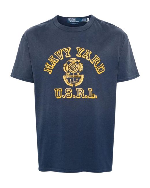 Polo Ralph Lauren Blue Graphic-Print Cotton T-Shirt for men