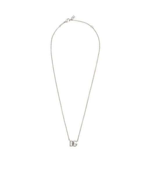Dolce & Gabbana White Logo Embellished Necklace for men
