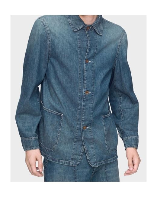 Maison Margiela Blue Distressed Denim Caban Jacket for men