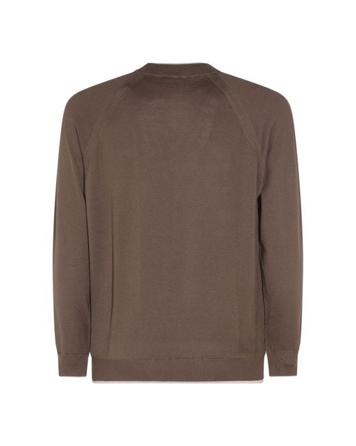 Eleventy Brown Raglan Crew Neck Knitted Sweater for men